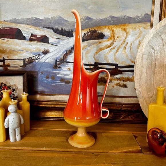 Vintage L E Smith Bittersweet Orange Slag Glass Ewer Candle Holder DO NOT BUNDLE - Picture 1 of 5